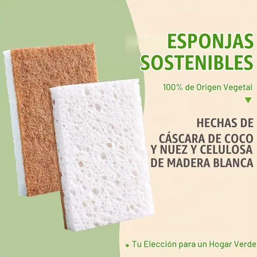 Vista 2 de PANYEE Esponja de cocina natural biodegradable, esponjas ecológicas para platos,Esponja de celulosa compostable con limpiador sostenible de nuez