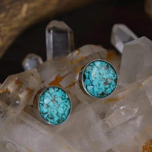 Vista 8 de Aretes redondos de piedra preciosa para mujer, delicados aretes de piedra pulida de malaquita y sodalita, hipoalergénicos, aretes de acero