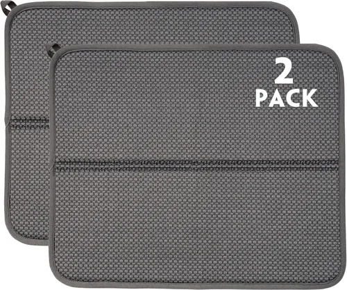 Vista 18 de Paquete de 2 tapetes de secado de platos para encimera de cocina, absorbentes, tapetes escurridor de platos de microfibra, almohadilla de secado