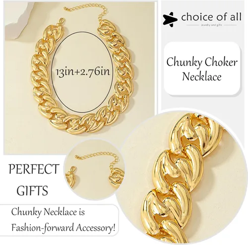 Vista 11 de Collar grueso de oro para mujer, gargantilla de oro, collar grueso de hip pop, collar de oro, joyería apilable, collar de barra en T, trajes