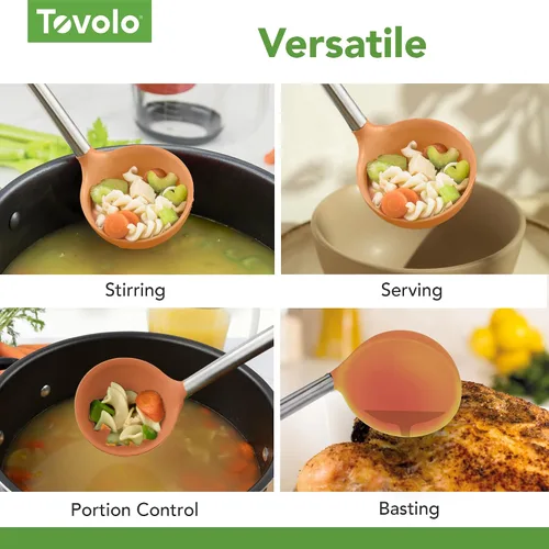 Vista 4 de Tovolo Cucharón de silicona con mango de acero inoxidable para cocinar conservas, servir sopa, ponche de sopa, salsa de guiso, cuchara grande