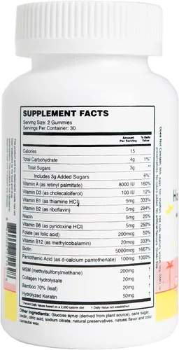 Vista 4 de MEWD Gomitas multivitamínicas para el cabello, la piel y las uñas para adolescentes y niños, fuerza y crecimiento de biotina con zinc, vitaminas A