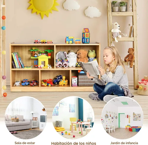 Vista 6 de Costzon Estantería de 2 estantes para niños, organizador de almacenamiento de juguetes de madera para libros y juguetes, estantería Montessori de 5