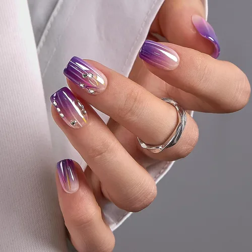 Vista 27 de CurvLife - Uñas postizas cuadradas cortas a presión, color blanco brillante Cuadrado Gradiente Blanco