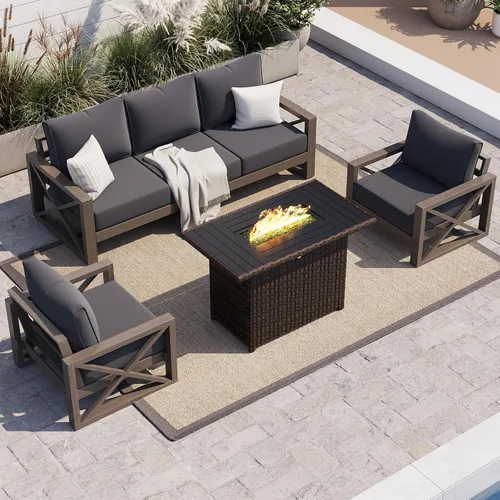 Vista 11 de UDPATIO Juego de muebles de patio al aire libre de aluminio, grano de Beige
