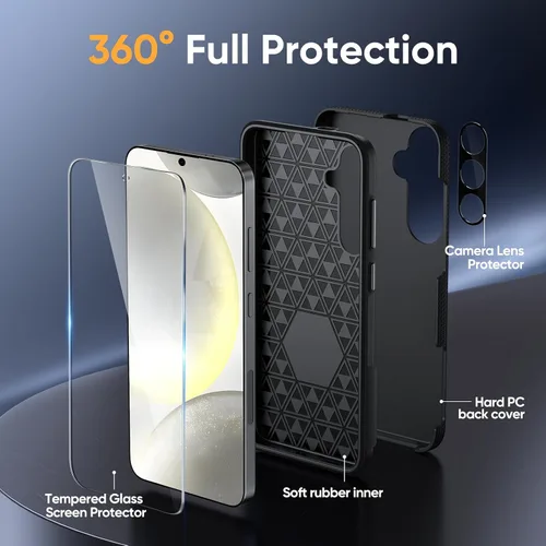 Vista 2 de Diaclara Funda diseñada para Samsung Galaxy S24 de 6.2 pulgadas, protector de pantalla de vidrio templado + protector de cámara a prueba de golpes