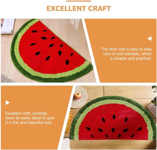Vista 7 de VOSAREA Alfombra en forma de fruta, alfombra semicircular para puerta, alfombra de baño de felpa antideslizante, absorbente, alfombra gruesa