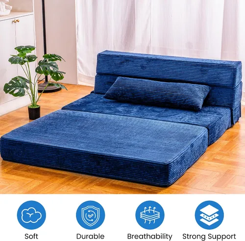 Vista 9 de Cvortll Sofá cama plegable, silla convertible con almohada, sofá plegable de espuma viscoelástica de alta densidad, sofá futón plegable para sala