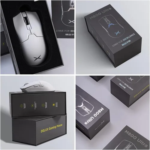 Vista 9 de DeLUX Mouse para juegos M800 Ultra inalámbrico, Nordic 52840 MCU, PAW3395 26000DPI, frecuencia de sondeo de 1000 Hz, 1.94 oz ligero, conexión