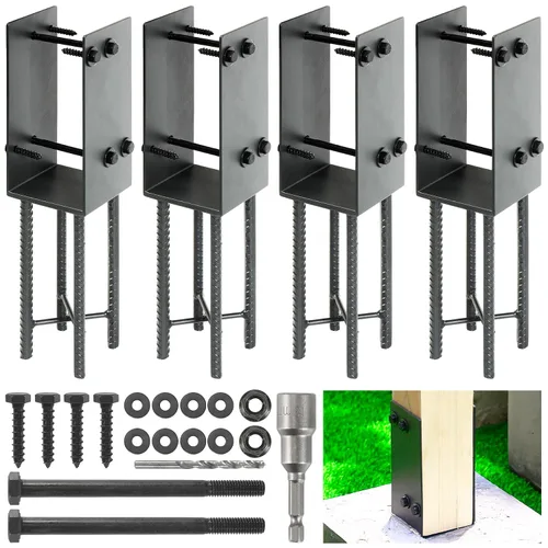 Vista 12 de 4"x4" (Real 3.5"x3.5") Soporte de poste en U de acero inoxidable, anclaje de poste para hormigón húmedo, soporte de base de poste resistente