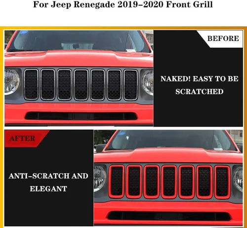 Vista 7 de Insertos de rejilla frontal ABS negra para Jeep Renegade 2019-2023 Brillo negro