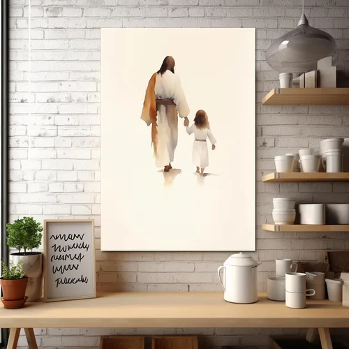 Vista 3 de Arte de pared de Jesús y el niño, póster minimalista bohemio cristiano, lienzo para pared, imagen abstracta de Jesús, arte cristiano religioso