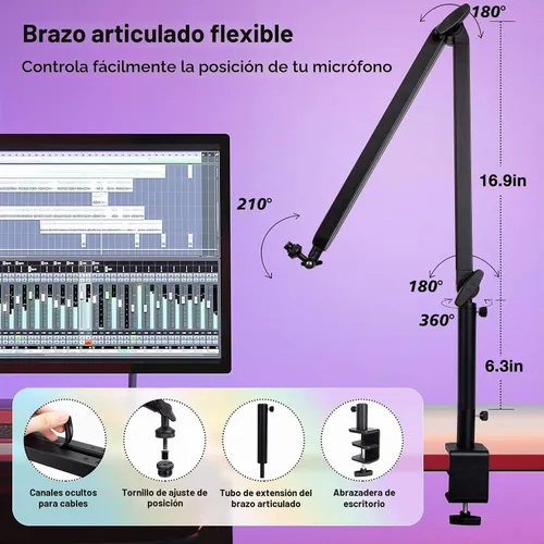 Vista 4 de Blue Yeti - Brazo Boom con tubo de extensión, brazo de micrófono compatible con Blue Yeti, soporte de micrófono de altura ajustable para HyperX