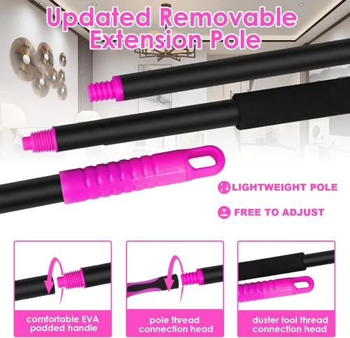 Vista 8 de CALBEAU Plumeros de 8 pies para limpieza, plumero con poste de extensión, plumero de microfibra utilizado para limpiar ventilador de techo, ventanas