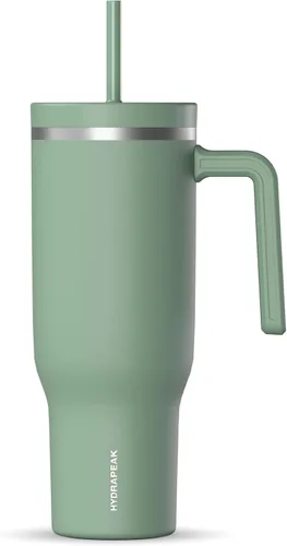 Vista 25 de Hydrapeak Voyager Vaso de 40 oz con Asa y Tapa con Pajita Botella de Agua Reutilizable de Acero Inoxidable Taza de Viaje Compatible con Portavasos