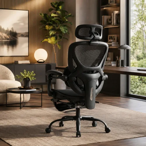 Vista 10 de MALOL Silla de oficina ergonómica de malla con reposapiés, silla ejecutiva de escritorio de computadora con respaldo alto con reposacabezas