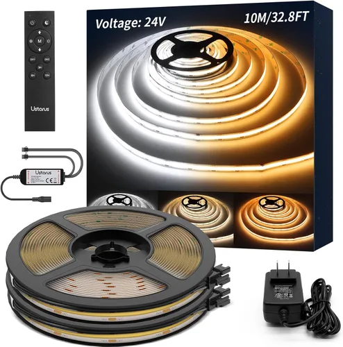 Vista 8 de COB - Tira de luz LED blanca regulable de 16.4 pies, 24 V, 2700 K-6500 K, cinta de tira de luz COB con control remoto RF 3200 LED CRI93+