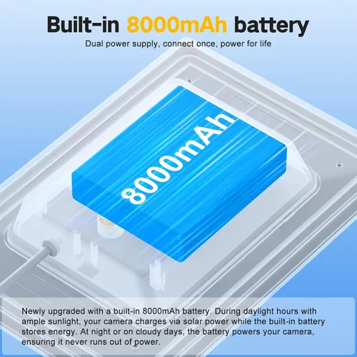 Vista 2 de Panel solar de 5 W para cámara de seguridad, panel solar con batería integrada de 8000 mAh para todas las cámaras de seguridad al aire libre