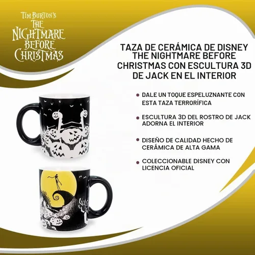 Vista 6 de Disney - Taza de cerámica de 18 onzas con diseño de Jack Skellington 3D en el interior, taza de café grande para expreso, cafeína, artículos 3D Jack
