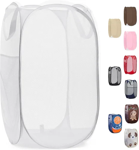 Vista 20 de Handy Laundry - Cesta de lavandería plegable de malla emergente con abertura ancha y bolsillo lateral - Diseño transpirable, resistente, plegable