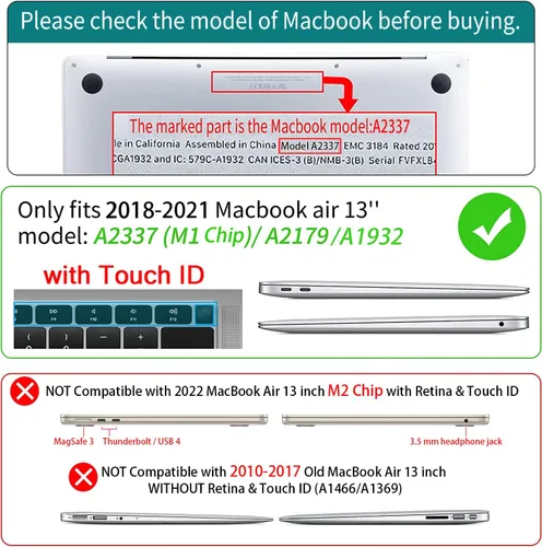 Vista 2 de Teryeefi Funda para MacBook Air 13 pulgadas Case 2021 2020 2019 2018 A2337 M1 A2179 A1932, carcasa rígida esmerilada, cubierta de teclado