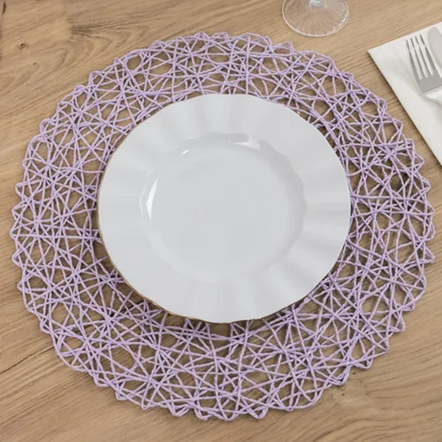 Vista 14 de Efavormart - Paquete de 6 manteles individuales redondos de 15 pulgadas con cuerda metálica beige para bodas, eventos, fiestas de cumpleaños