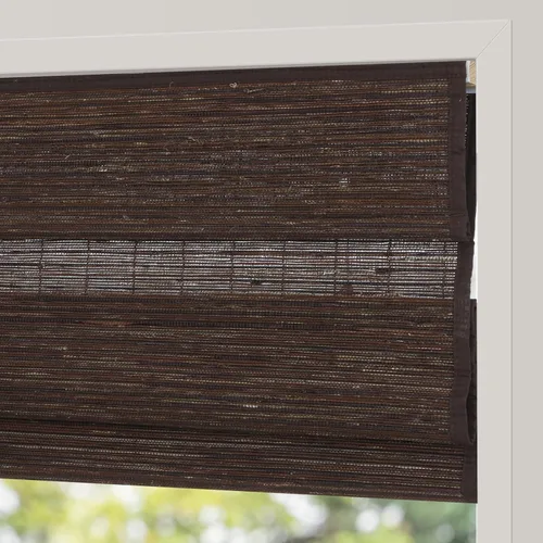 Vista 11 de Persianas Romanas de Bambú Sin Cordón con Oscurecimiento Total, Persianas Enrollables de Madera con Filtrado de Luz y Protección UV con Cenefa de 6