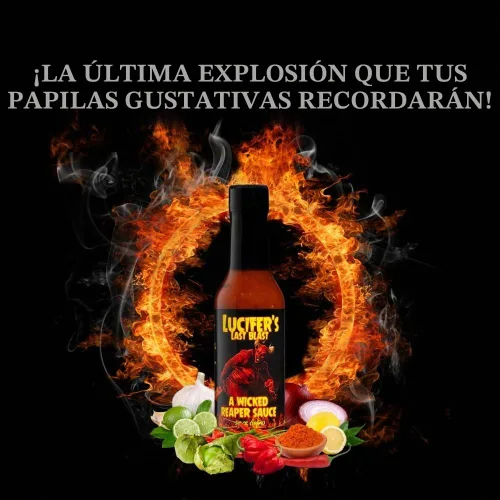 Vista 5 de Hellfire Lucifer's Last Blast A Wicked Carolina Reaper - Salsa gourmet, galardonada salsa, contiene 65% de puré de pimienta pura Carolina Reaper
