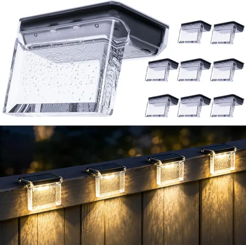 Vista 11 de Qualdout Paquete de 8 luces solares para exteriores, luces solares impermeables para cubierta con lente acrílica transparente, luces solares blancas
