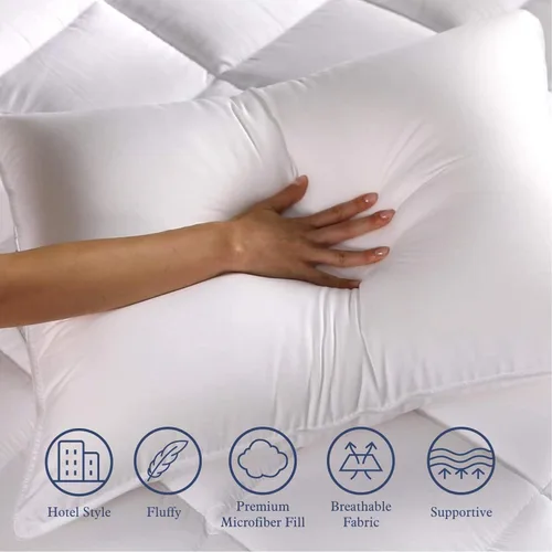Vista 6 de Bedding Combo, relleno de almohada de plumón alternativo para dormir, tamaño King, paquete de 2, edredón reversible ligero y transpirable