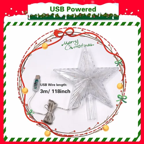 Vista 6 de Luces USB de Estrella para la Copa del Árbol de Navidad, Befoxfo, 9.5 pulgadas 10 LED multicolor con control remoto versátil alimentado por USB, luz