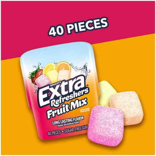 Vista 4 de EXTRA Gum Refreshers Fruit Mix - Goma de mascar sin azúcar a granel, botella de 40 piezas (paquete de 6)