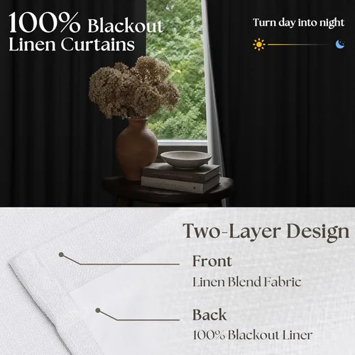 Vista 20 de Juego de 2 paneles de cortinas plisadas negras de 80 pulgadas para sala de estar, cortinas plisadas de lino con forro de 80 pulgadas de largo, 100%