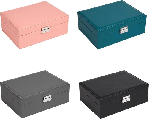 Vista 7 de Joyero para mujer cuero con candado organizador portátil de joyas de 2 capas y caja de almacenamiento collares pulseras anillos soporte para aretes