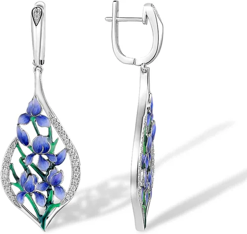 Vista 2 de Santuzza Aretes de plata de ley 925 con circonita cúbica esmaltada y libélula para mujer