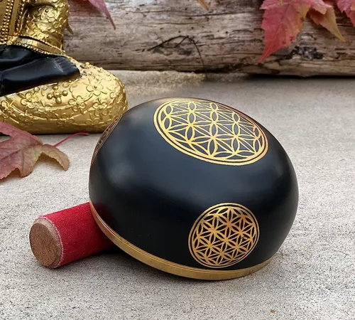 Vista 6 de Juego de cojines tibetanos con diseño de flor de la vida, para meditación, yoga, curación espiritual y atención plena, tamaño mediano (negro)