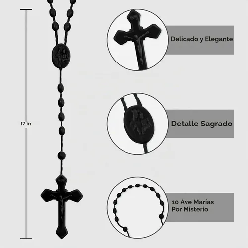 Vista 2 de 12 cuentas de rosario de plástico negro, collares de rosarios católicos a