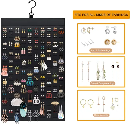 Vista 3 de Organizador de aretes colgantes, organizador de collares, organizador de joyas colgante de doble cara, soporte para aretes de pared, almacenamiento