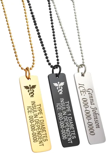 Vista 9 de MIA·MIA Collar de alerta médica personalizado para hombres y mujeres, acero inoxidable personalizado grabado ID conciencia de emergencia, joyería
