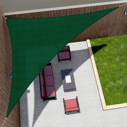 Vista 8 de Toldo triangular derecho, color verde, 2 x 2 x 3 pies, tela permeable al aire, toldo resistente para patio, jardín, al aire libre
