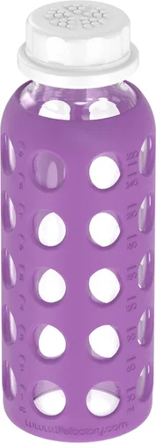 Vista 5 de Lifefactory Botella de agua de vidrio sin BPA de 9 onzas con tapa plana y funda de silicona, uva