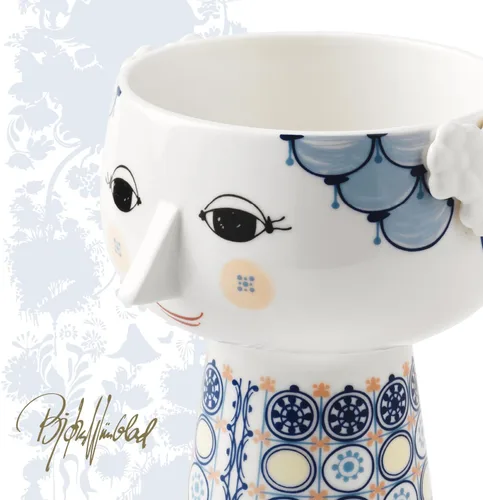 Vista 4 de Jarrón Eva Porcelana esmaltada pintada a mano Azul 7.3 pulgadas