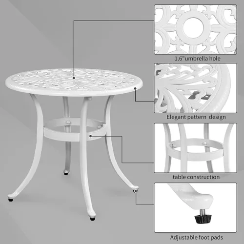 Vista 5 de Mesa auxiliar de patio de 24 pulgadas, mesa de patio al aire libre con almohadillas ajustables, mesa auxiliar de aluminio fundido, mesa auxiliar