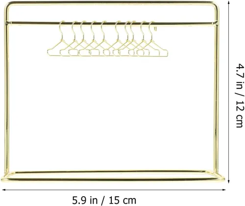 Vista 2 de NUOBESTY Perchero en miniatura de hierro dorado para muñecas con 10 mini perchas para muebles de casa de muñecas y almacenamiento de ropa