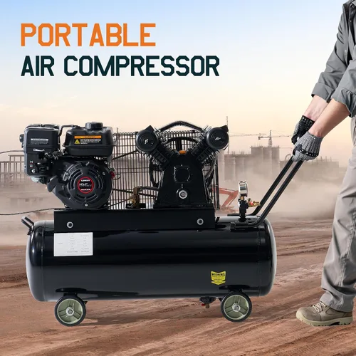 Vista 7 de Compresor de aire de gas Albott 6.5HP, tanque horizontal portátil de 20 galones 196cc Loncin Engine Max 115 PSI Presión Portátil Rueda Diseño