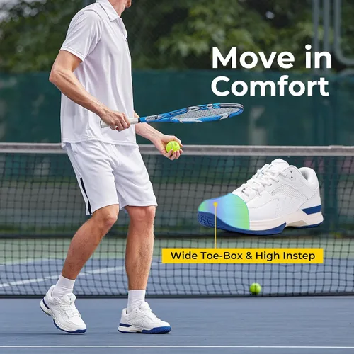 Vista 2 de FitVille Zapatos anchos de pickleball para hombre de toda cancha, zapatos de tenis con soporte de arco para fascitis plantar