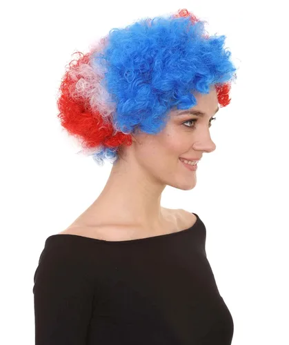 Vista 4 de FLAGWIGS Peluca afro de fiesta azul rojo HW-096