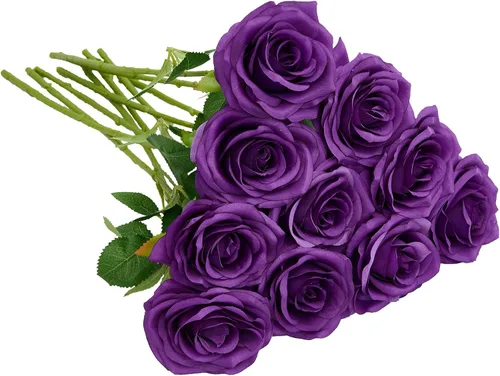 Vista 49 de 10 rosas artificiales abiertas, tallos de rosas artificiales para arreglos de boda, ramo de novia, centro de mesa, flores de seda sintética falsas