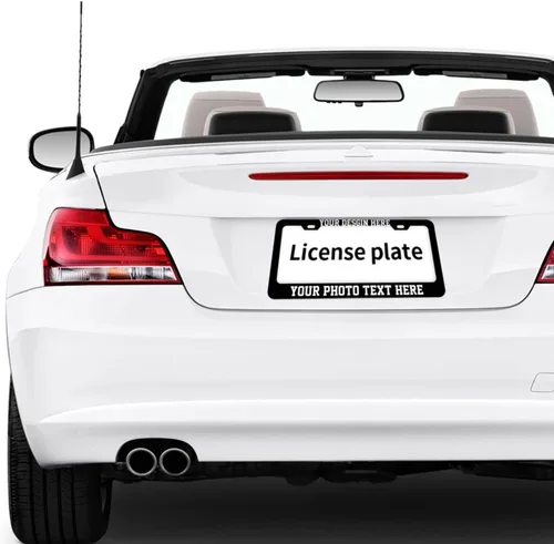 Vista 7 de Paquete de 2 marcos para placa de matrícula personalizados para tu propio automóvil, soporte personalizado para placa de matrícula con texto