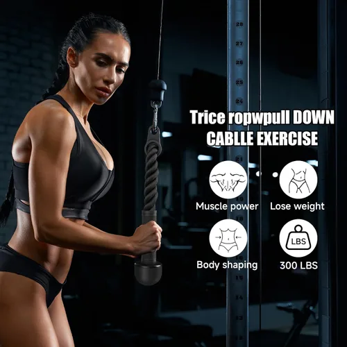 Vista 4 de Accesorio de cable de cuerda de tríceps para gimnasio, accesorio desplegable con asas de goma, accesorios para máquina de ejercicio, sistema de polea